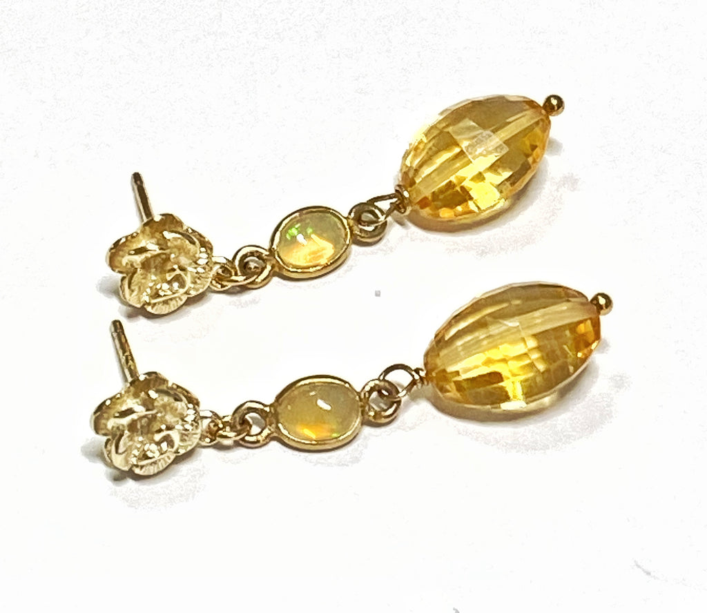 Citrine and Opal Dainty Gold Earrings