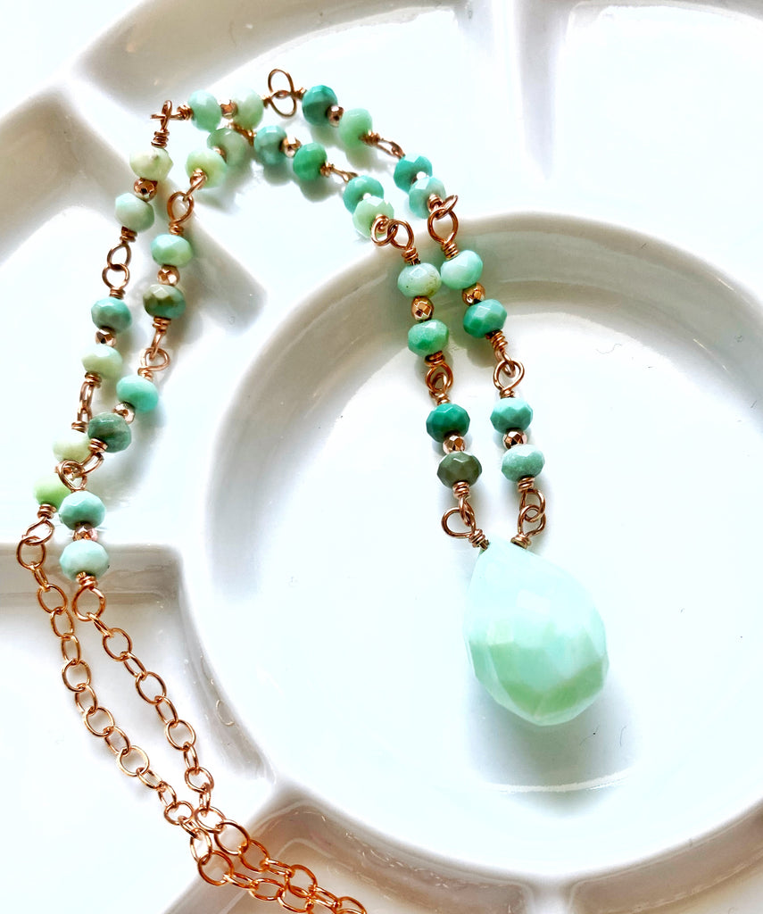 Green Peruvian Opal Rose Gold Layering Necklace