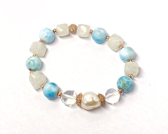 Larimar Bracelet Moonstone Bracelet Stretch Bracelet - Doolittle