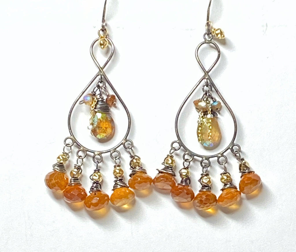 Hessonite Garnet Chandelier Earrings Oxidized Silver