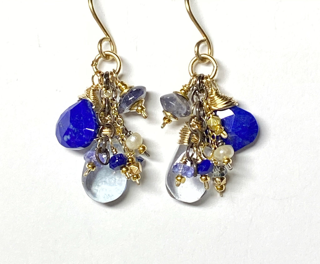 Blue Lapis Dangle and Gemstone Chain Earrings - doolittlejewelry