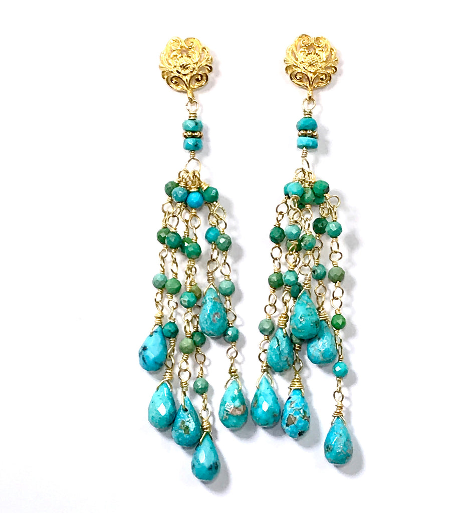 Turquoise Tassel Earrings Gold Long Boho Dangle Earrings - doolittlejewelry
