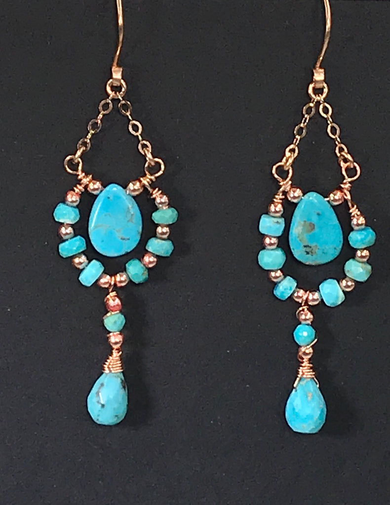 Kingman Turquoise Rose Gold Filled Chandelier Earrings - doolittlejewelry