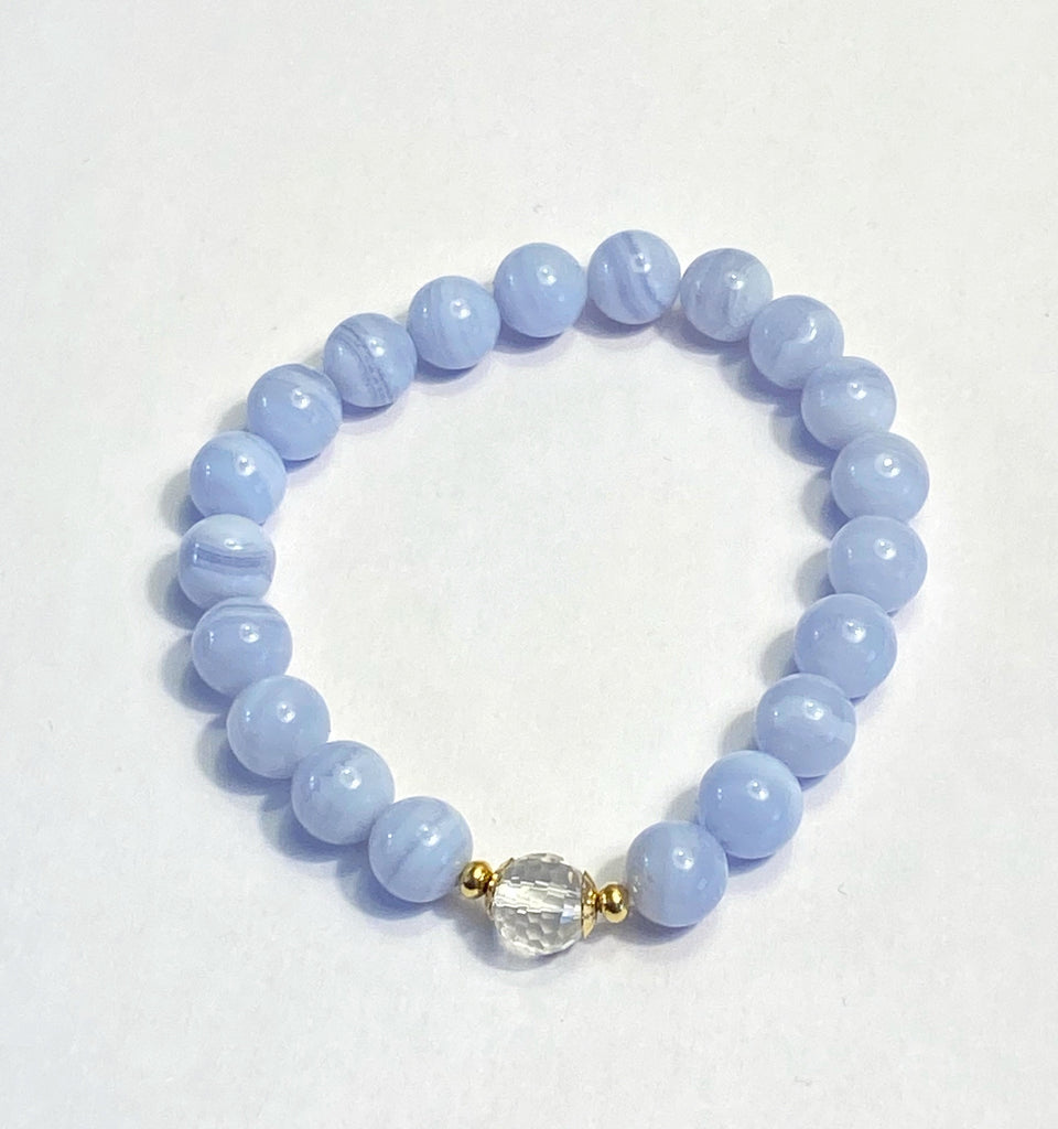 Periwinkle Blue Stack Bracelet Set of 2 Blue Lace Agate Mystic Lavender Moonstone