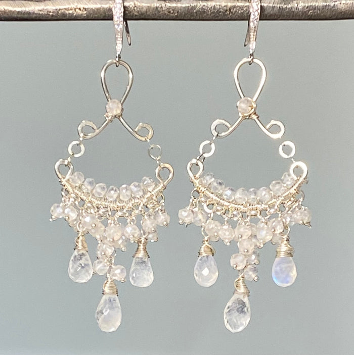 Sterling Silver Moonstone Bridal Wedding Chandelier Earrings - Doolittle