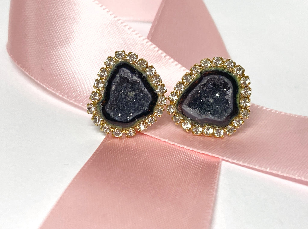 black geode stud earrings