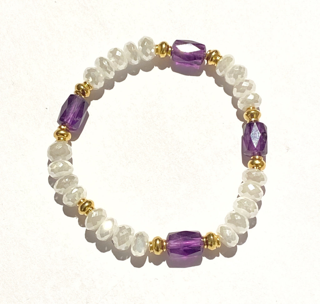 Amethyst and Ivory Mystic Moonstone Stretch Stacking Bracelet