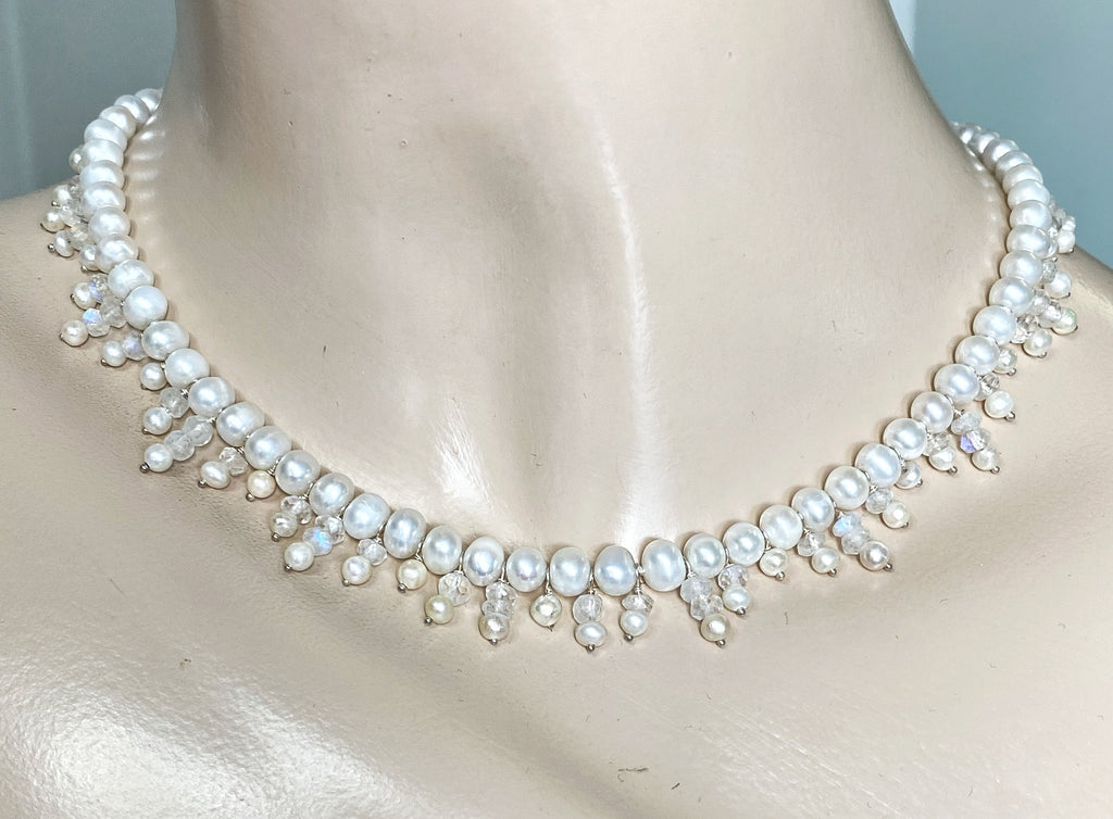 Pearl Moonstone Bridal Collar Necklace