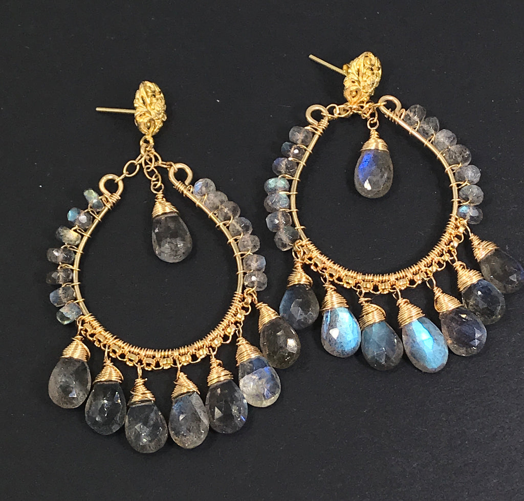 Labradorite Gold Chandelier Hoop Earrings - doolittlejewelry