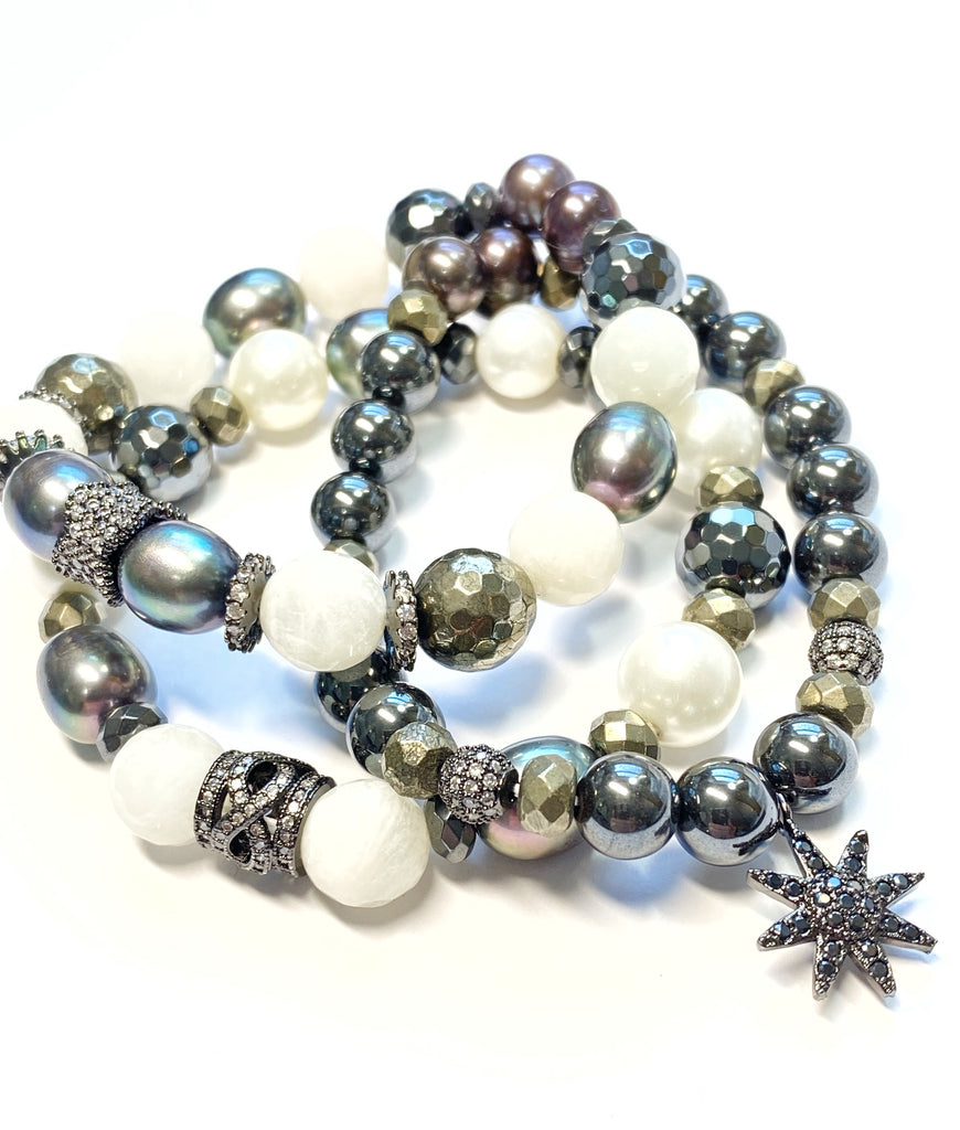 Ivory Peacock Pearl Stretch Layering Bracelets