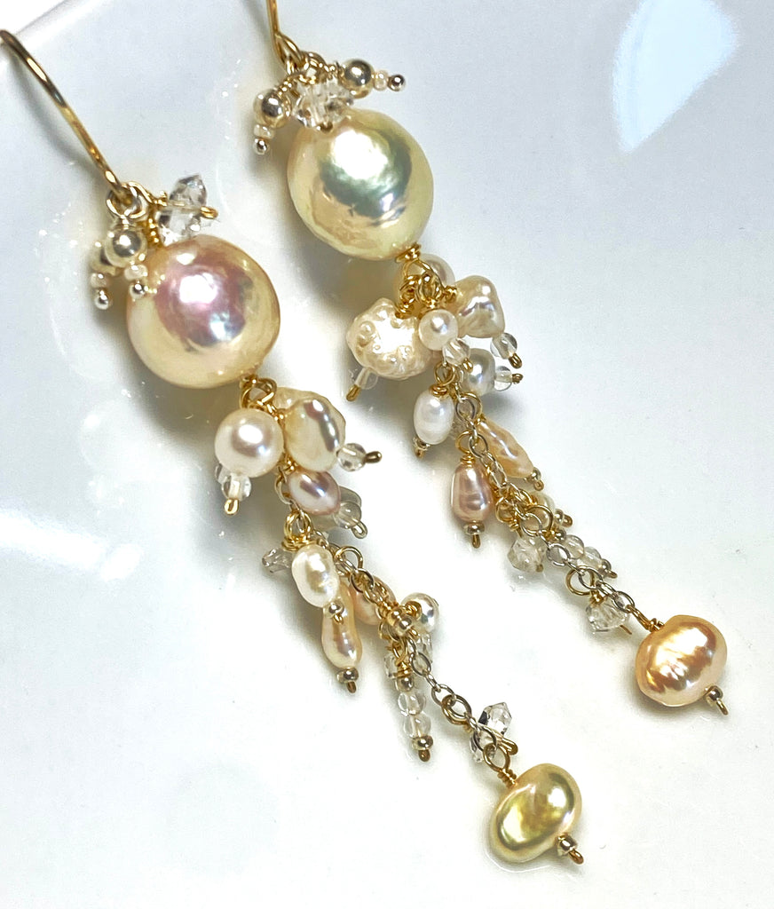 Blush Edison Pearl and Herkimer Crystal Dangle Earrings