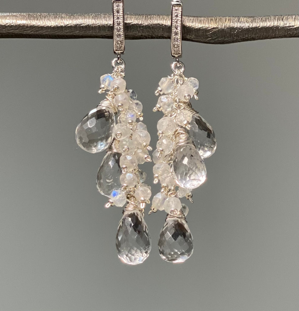 crystal quartz sterling silver dangle bridal wedding earrings