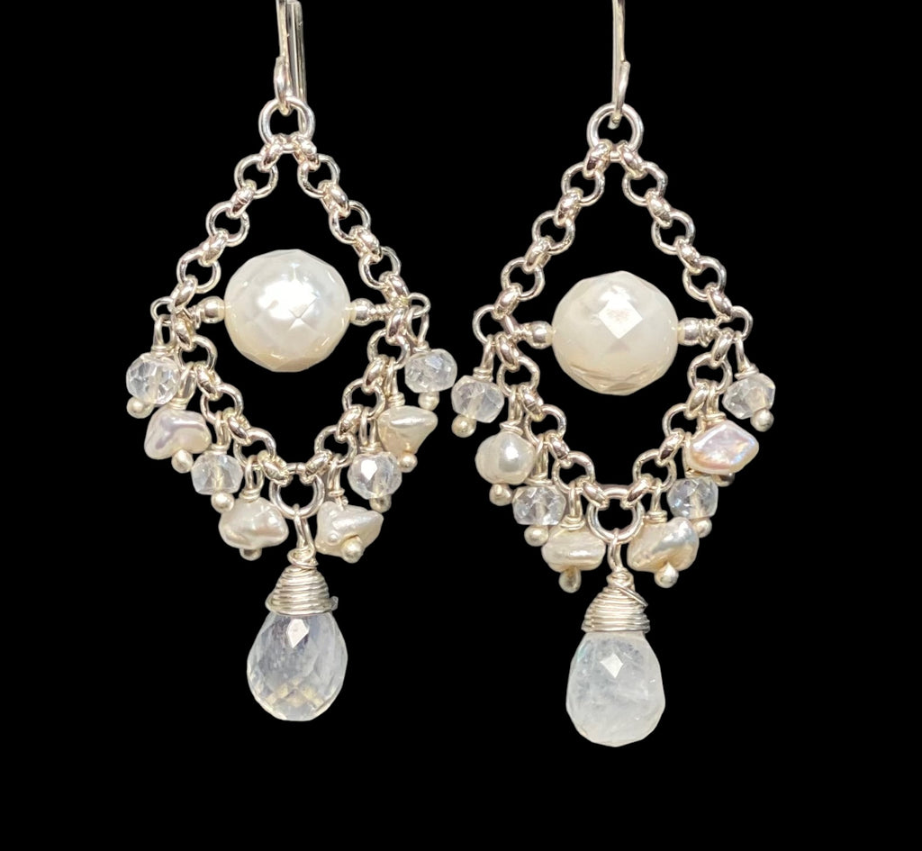 Rainbow Moonstone Chandelier Earrings Sterling Silver