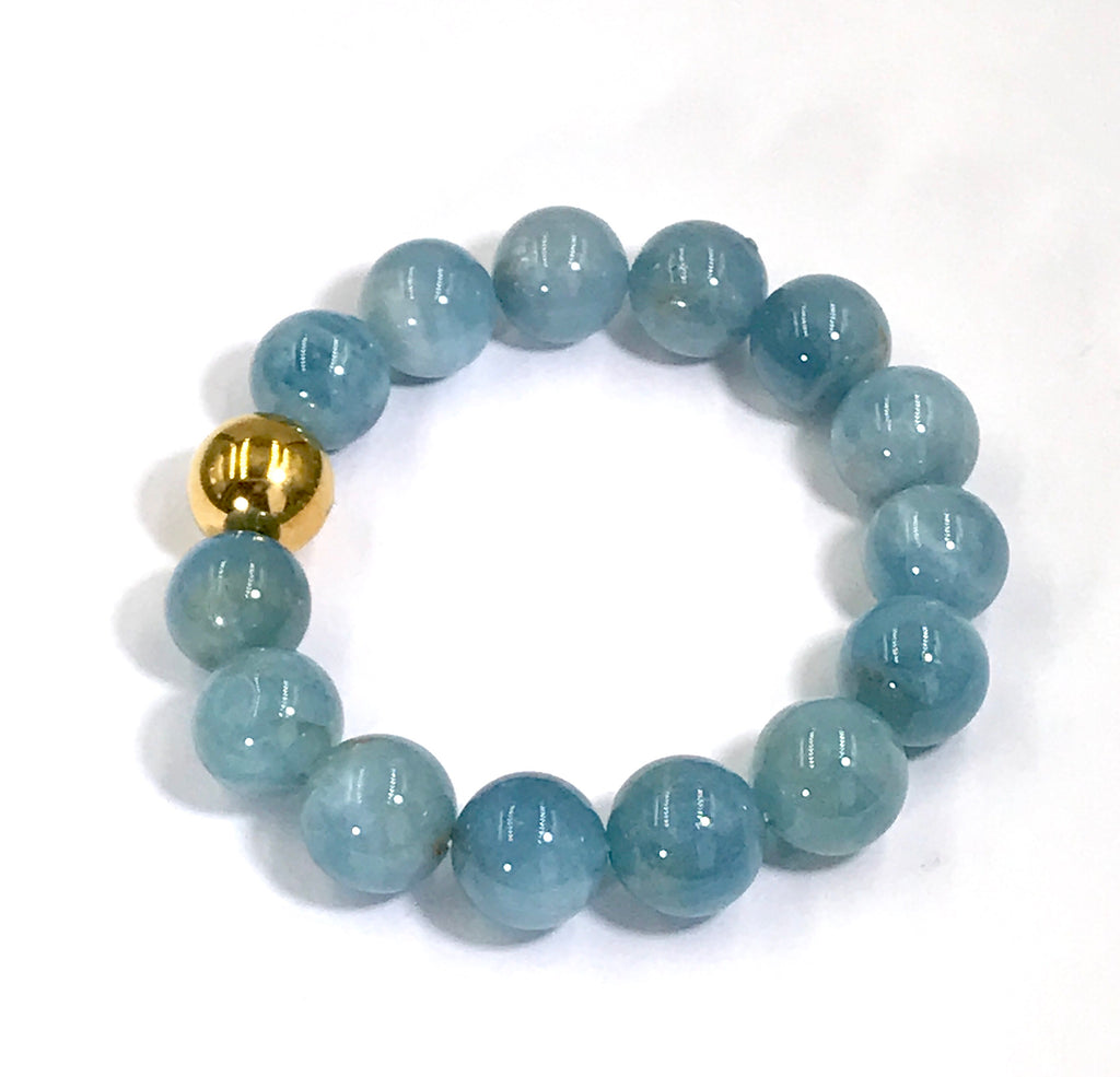 Blue Aquamarine Stretch Stacking Bracelet Gold - doolittlejewelry