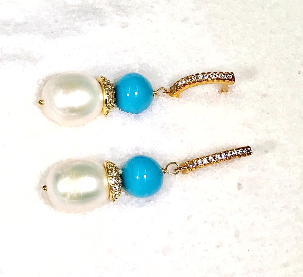 Pearl and Turquoise Wedding Earrings
