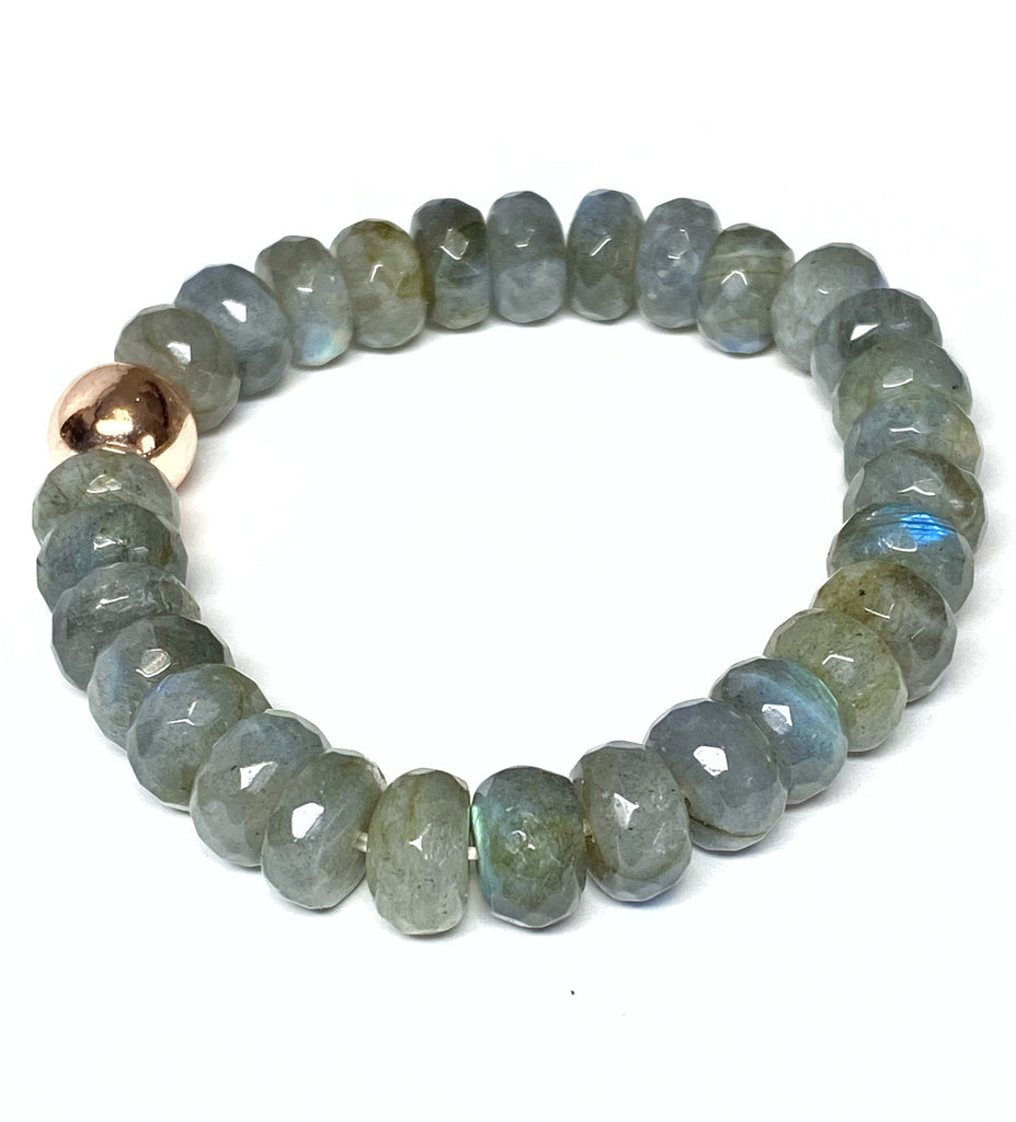 Labradorite Rondelle Stretch Bracelet Rose Gold