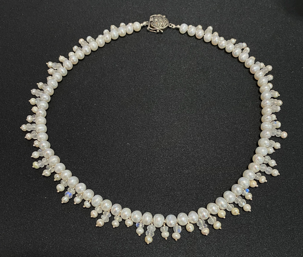 Pearl Moonstone Bridal Collar Necklace