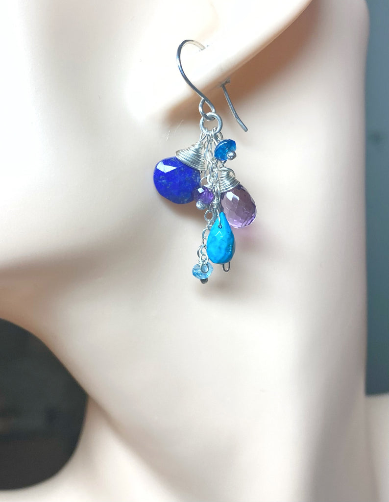 Amethyst Blue Lapis Dangle Gemstone Sterling Silver Earrings - Doolittle