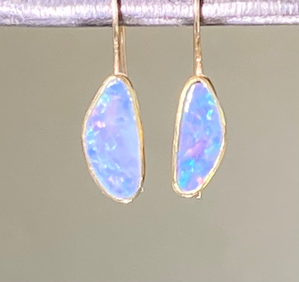 Australian Boulder Opal 22 kt Gold Dangle Earrings