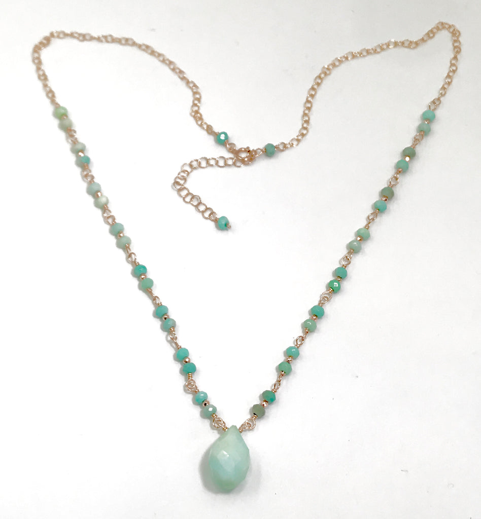 Green Peruvian Opal Rose Gold Layering Necklace - doolittlejewelry