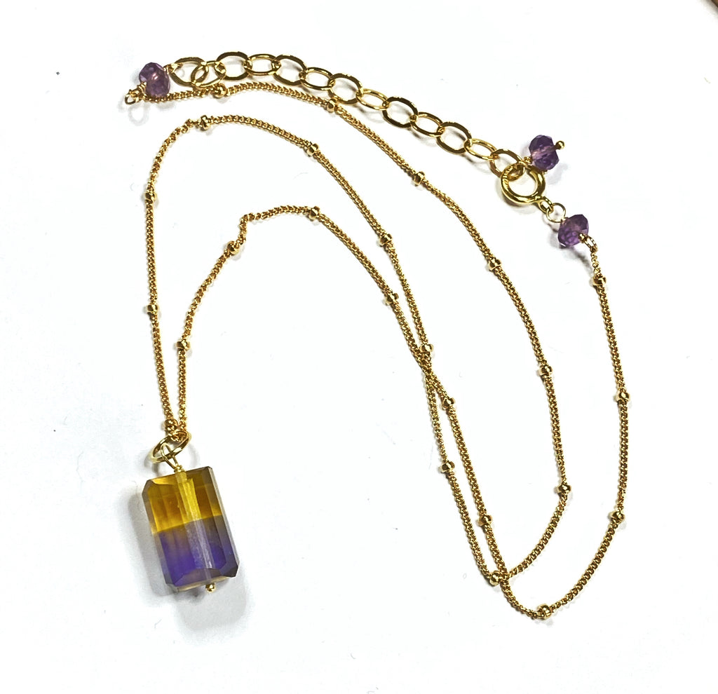 Ametrine Nugget Gemstone Dangle Gold Necklace - doolittlejewelry