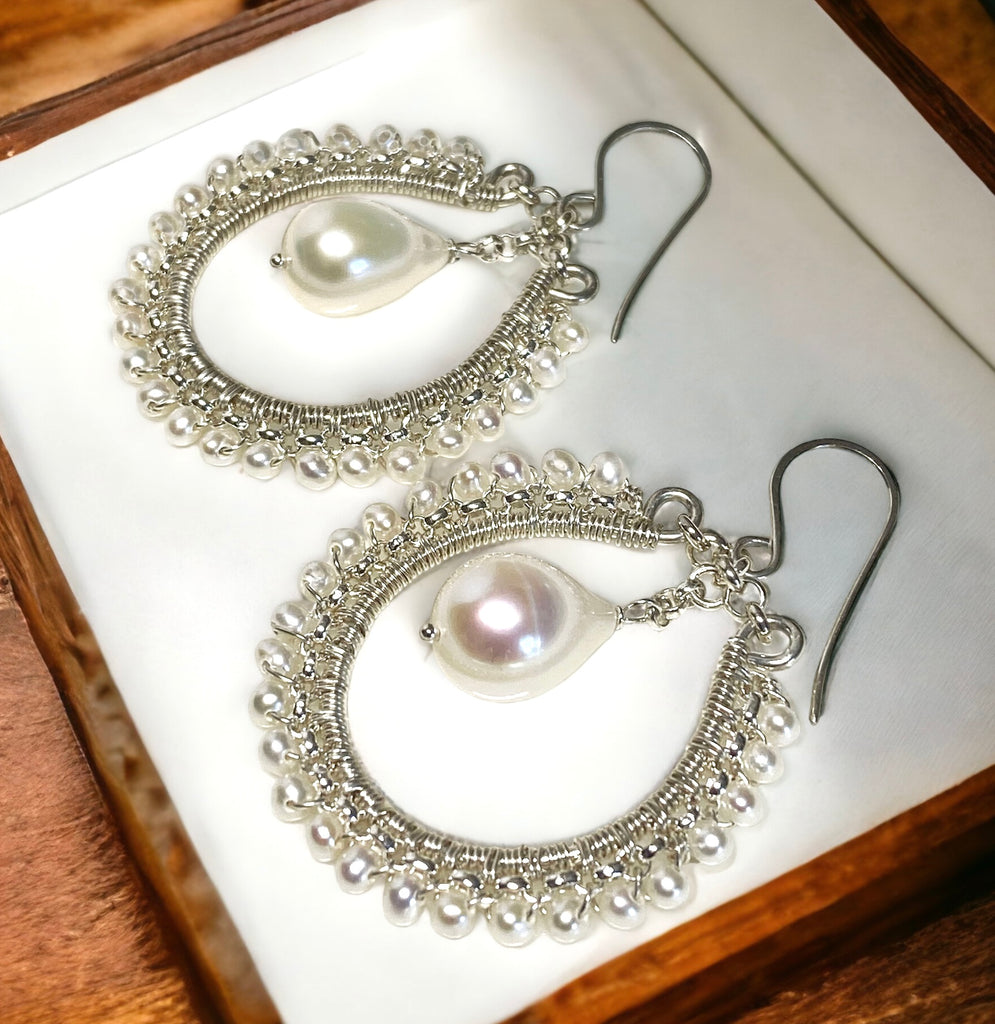 Pearl Sterling Silver Hoop Earrings