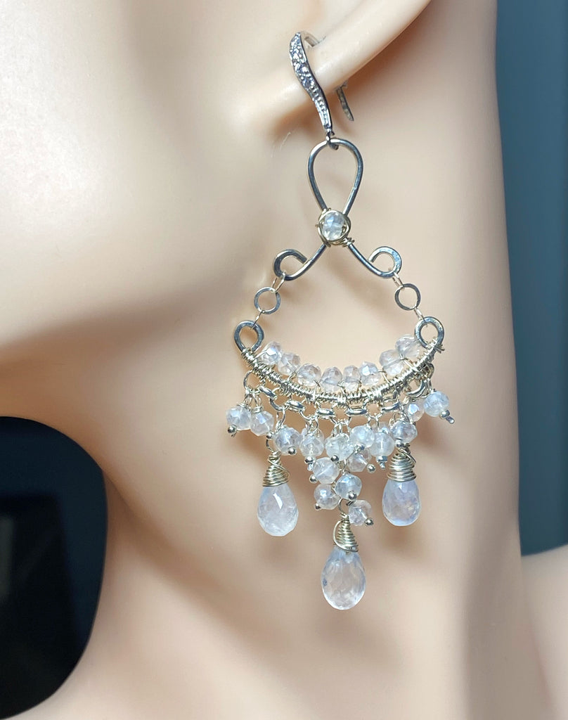 Sterling Silver Moonstone Bridal Wedding Chandelier Earrings - Doolittle