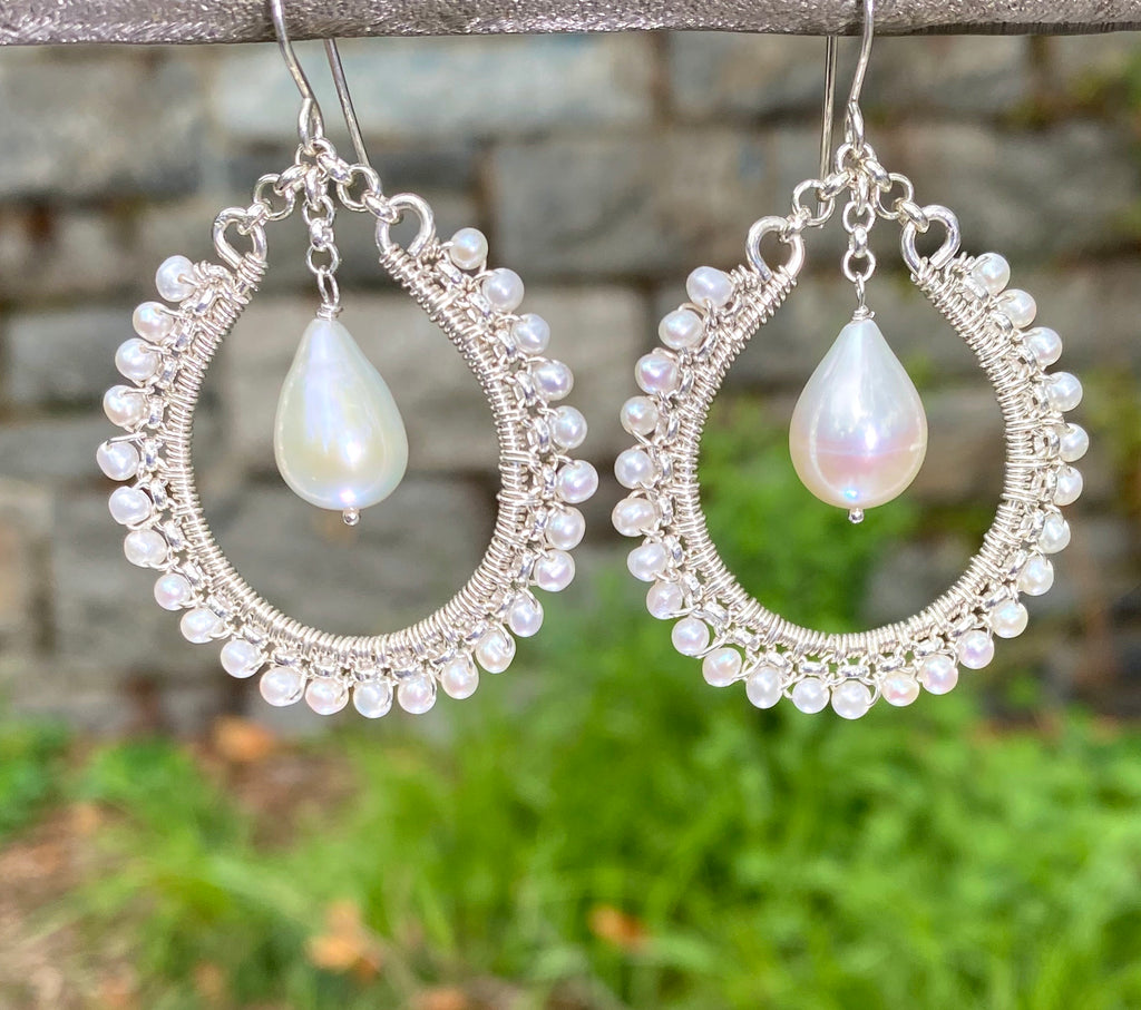 freshwater pearl hoop earrings sterling silver