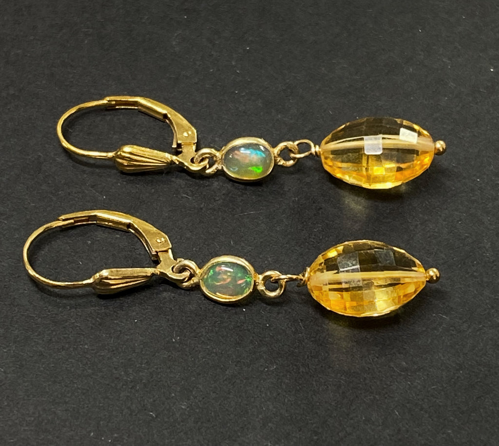 Citrine and Opal Dainty Gold Earrings