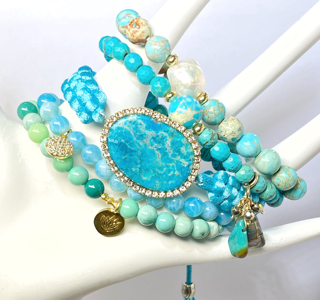 Turquoise Slice Swarovski Elements Boho Macrame Bracelet