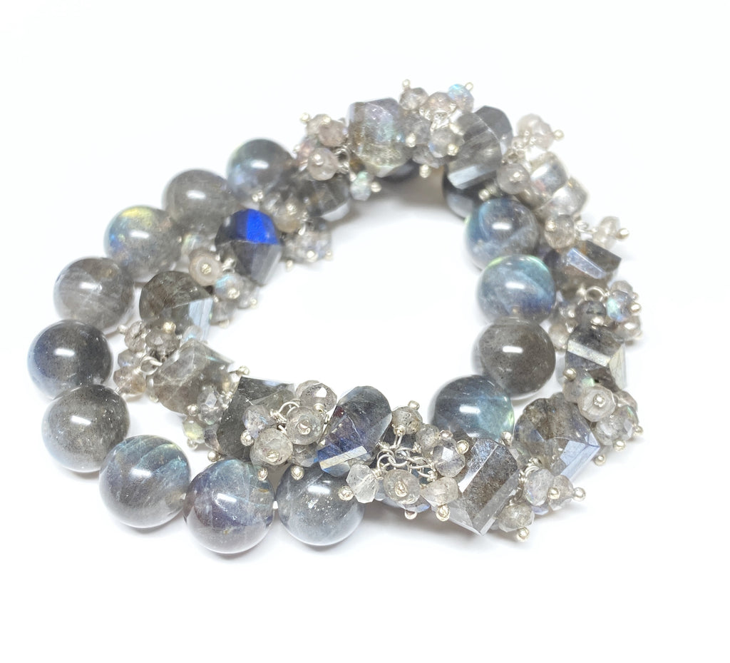 Labradorite Bangle Style Sterling Silver and Cluster Bracelet - Doolittle