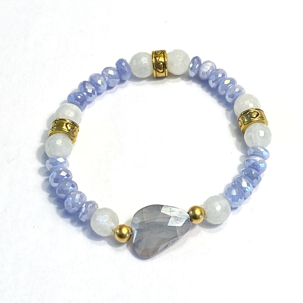 Periwinkle Blue Stack Bracelet Set of 2 Blue Lace Agate Mystic Lavender Moonstone