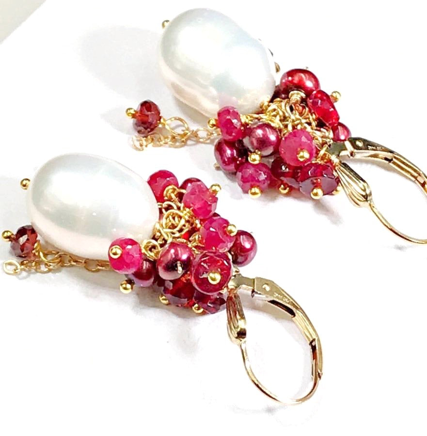 Red, White, Ruby, Ivory and Pearl Earring - doolittlejewelry