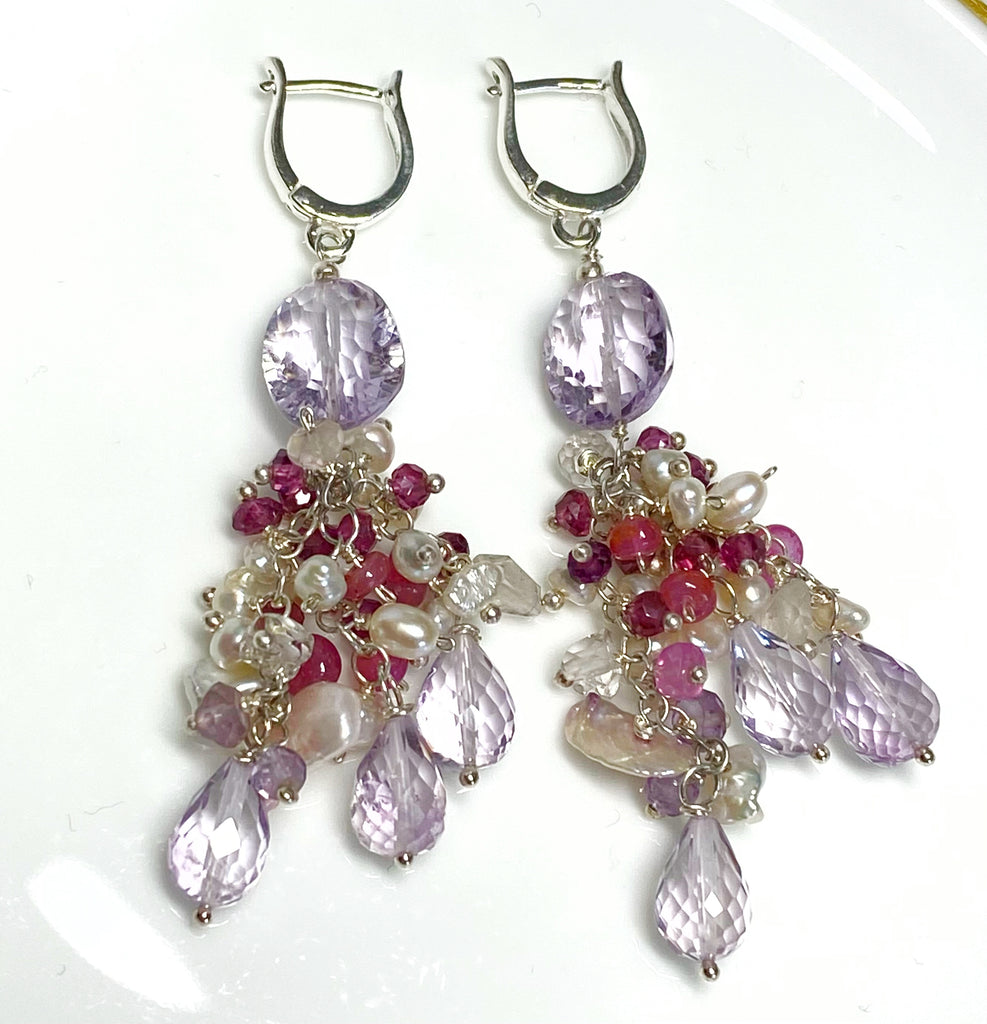 Lavender Pink Amethyst Long Chandelier Dangle Earrings