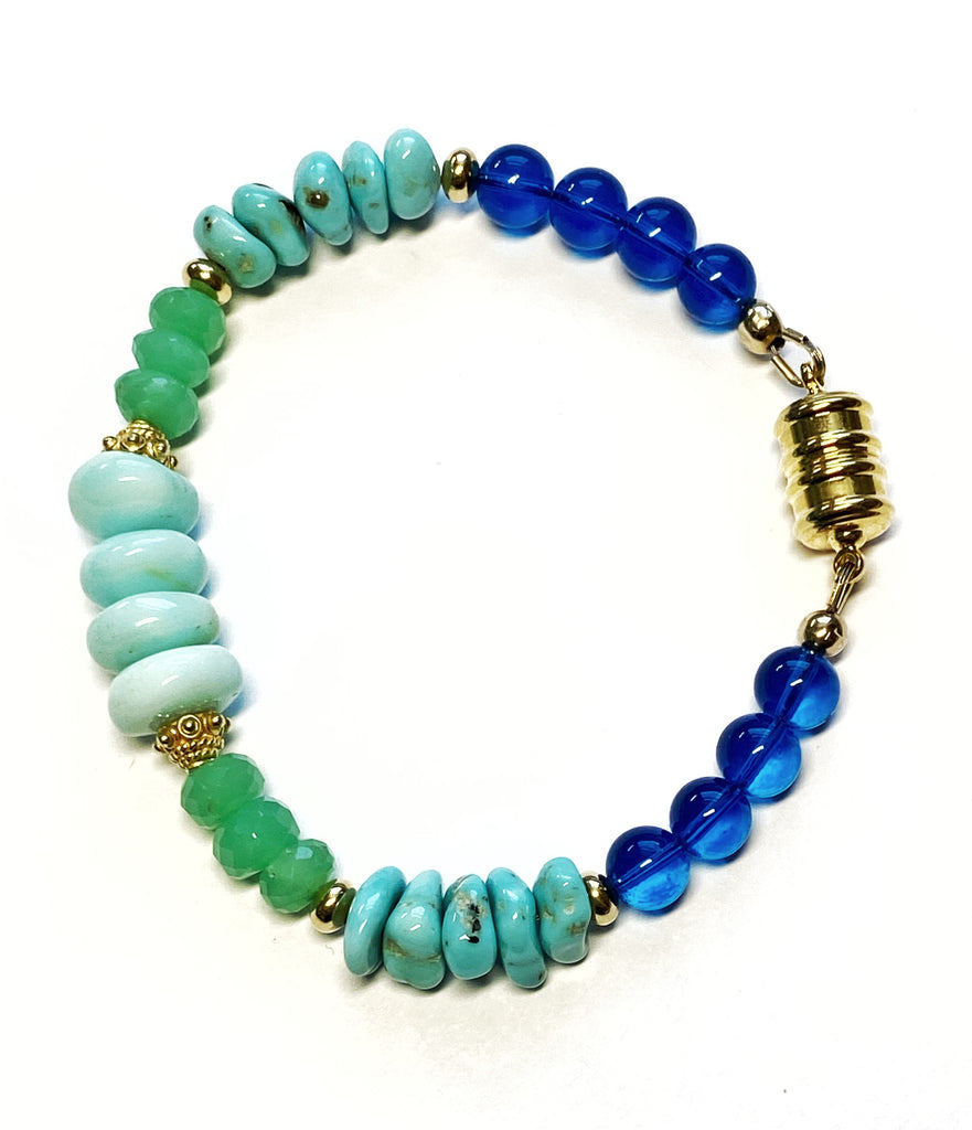 Turquoise Gemstone Bracelet, Chrysoprase Blue Opal Magnetic Clasp Bracelet
