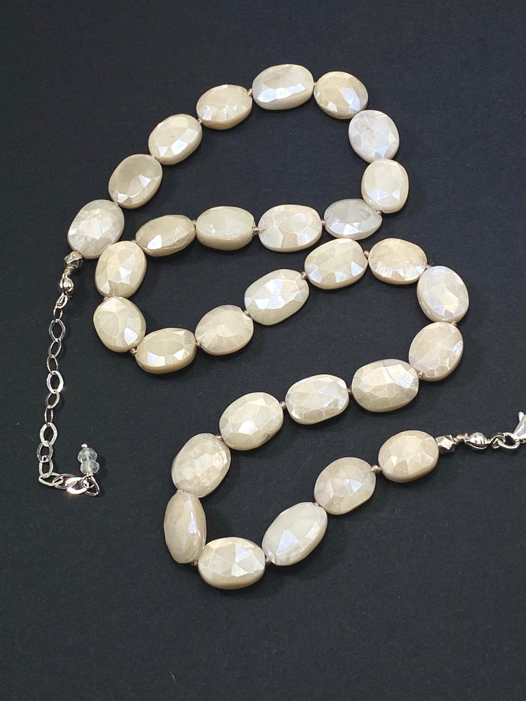 Ivory Mystic Moonstone Necklace Silk Knotted Sterling Silver - doolittlejewelry