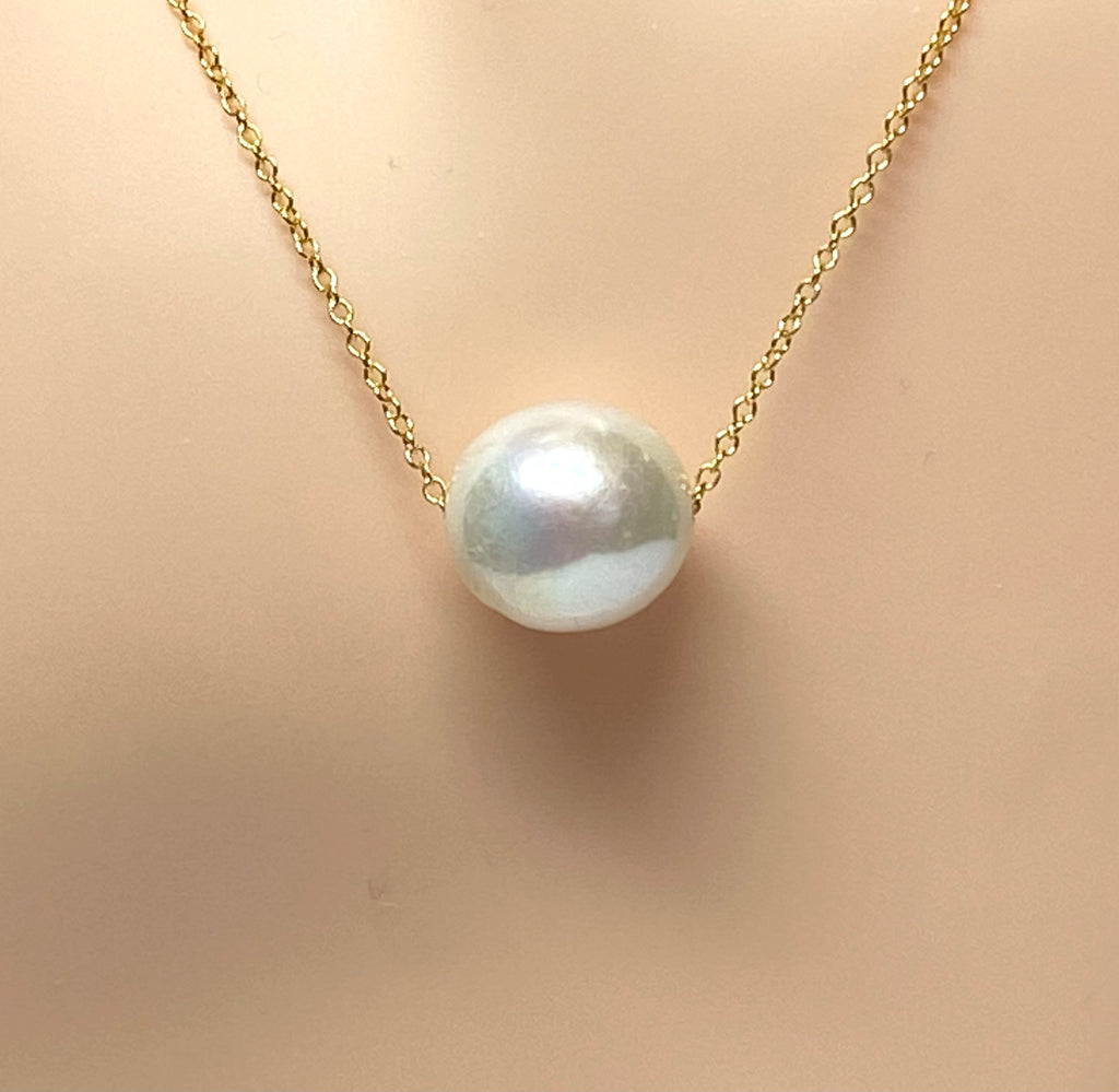 White Edison Pearl Floating Necklace 14 kt Gold Fill