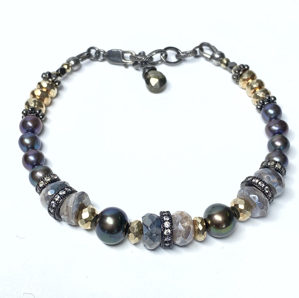 Pearl and Mystic Moonstone Bracelet Mixed Metals