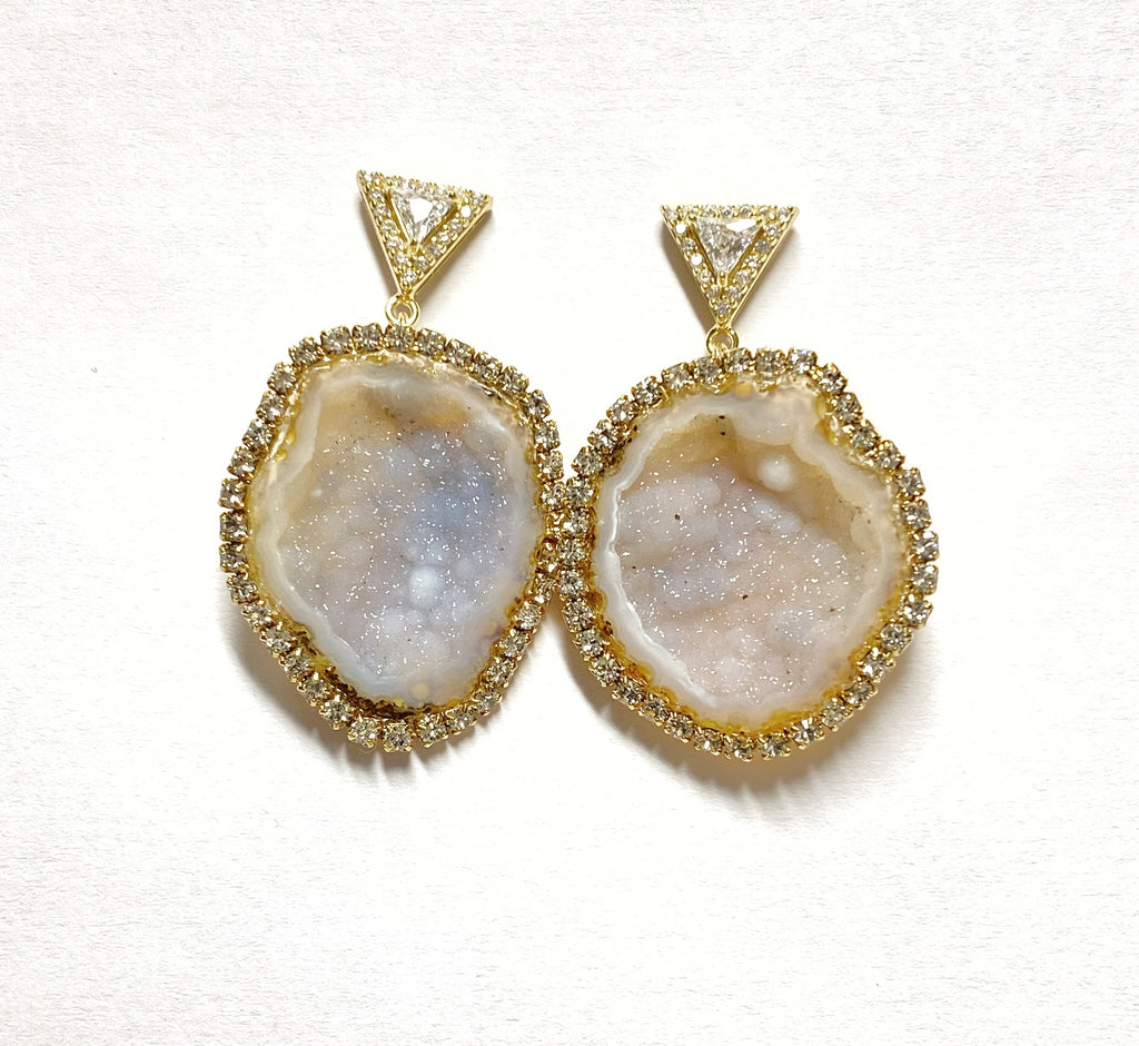 Ivory Tabasco Geode Earrings Diamond Bezel Style