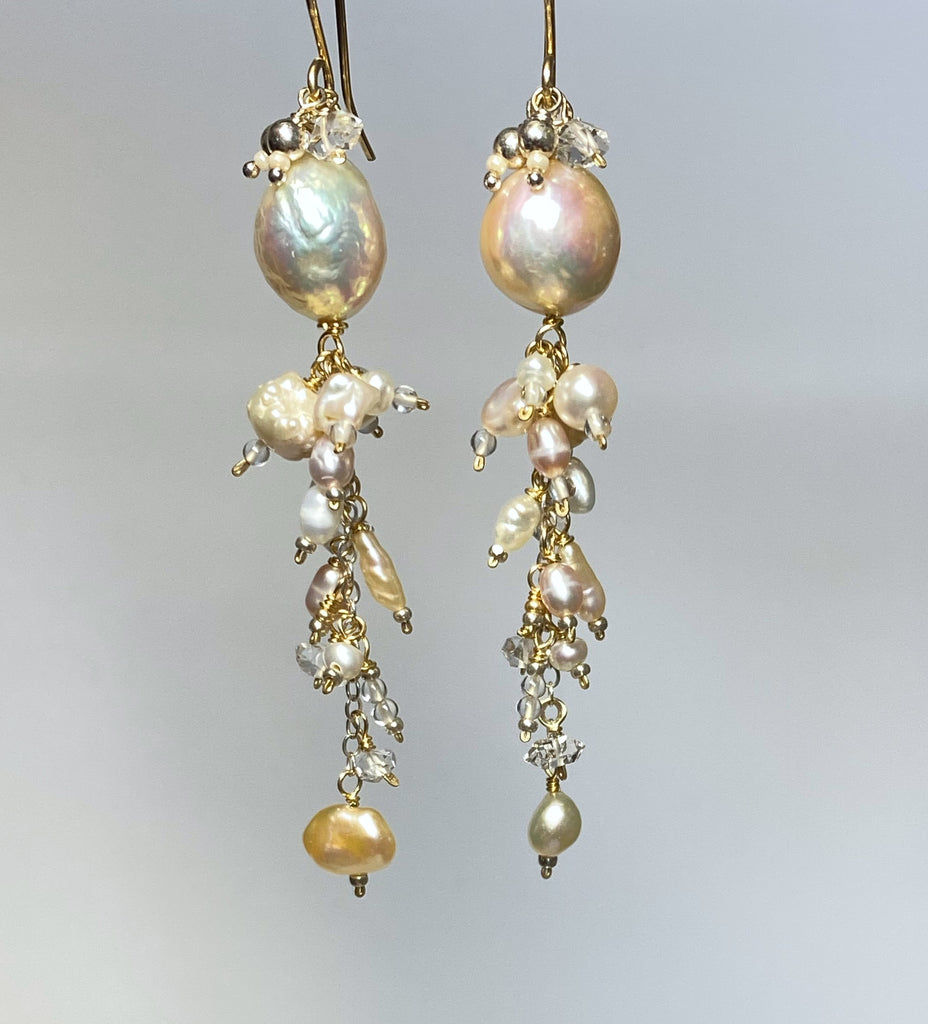 Blush Edison Pearl and Herkimer Crystal Dangle Earrings