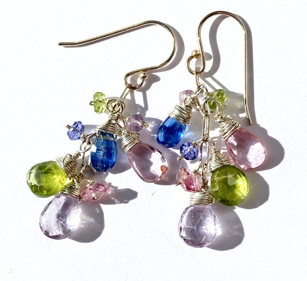 Colorful Gemstone Dangle Earrings Sterling Silver