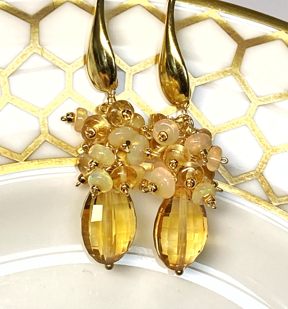 Citrine Gemstone Opal Cluster Earrings