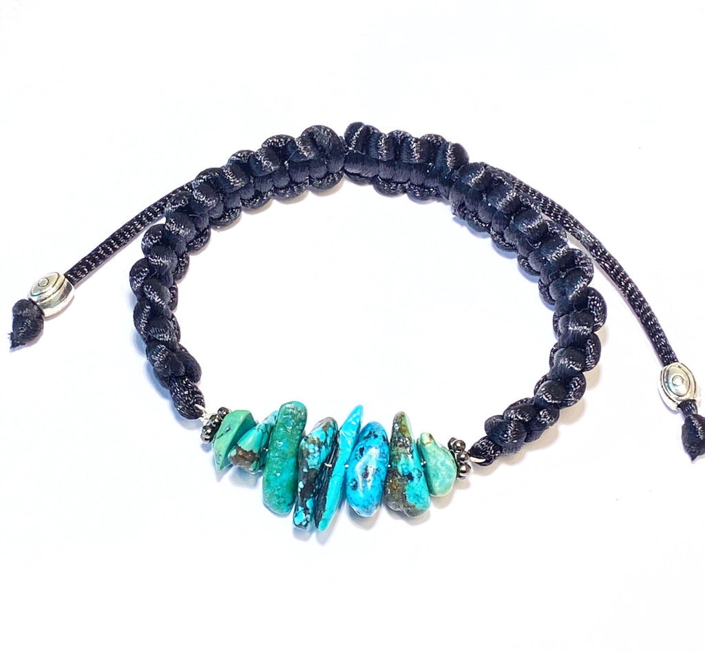 Turquoise Nugget Gemstone Black Macrame Bracelet Boho