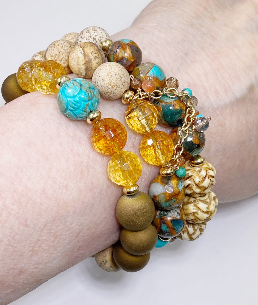 Set of Three Earth Tones Turquoise Stretch Bracelets