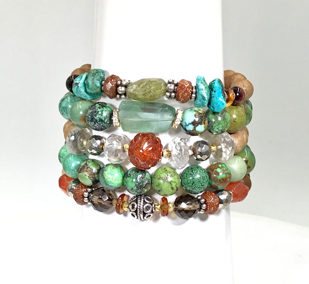 Rustic Turquoise Stack Bracelet Set of 2 with Fluorite