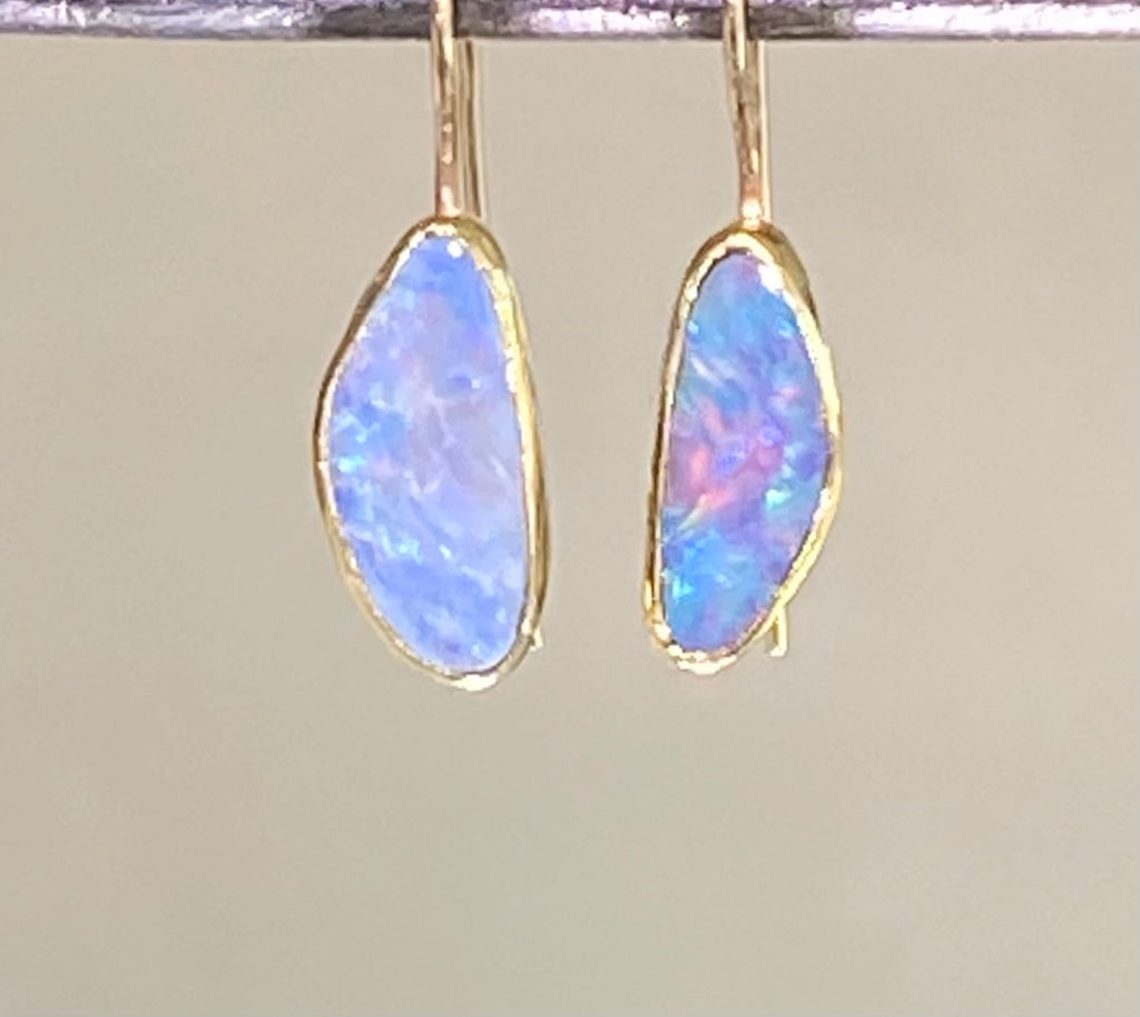 Australian Boulder Opal 22 kt Gold Dangle Earrings