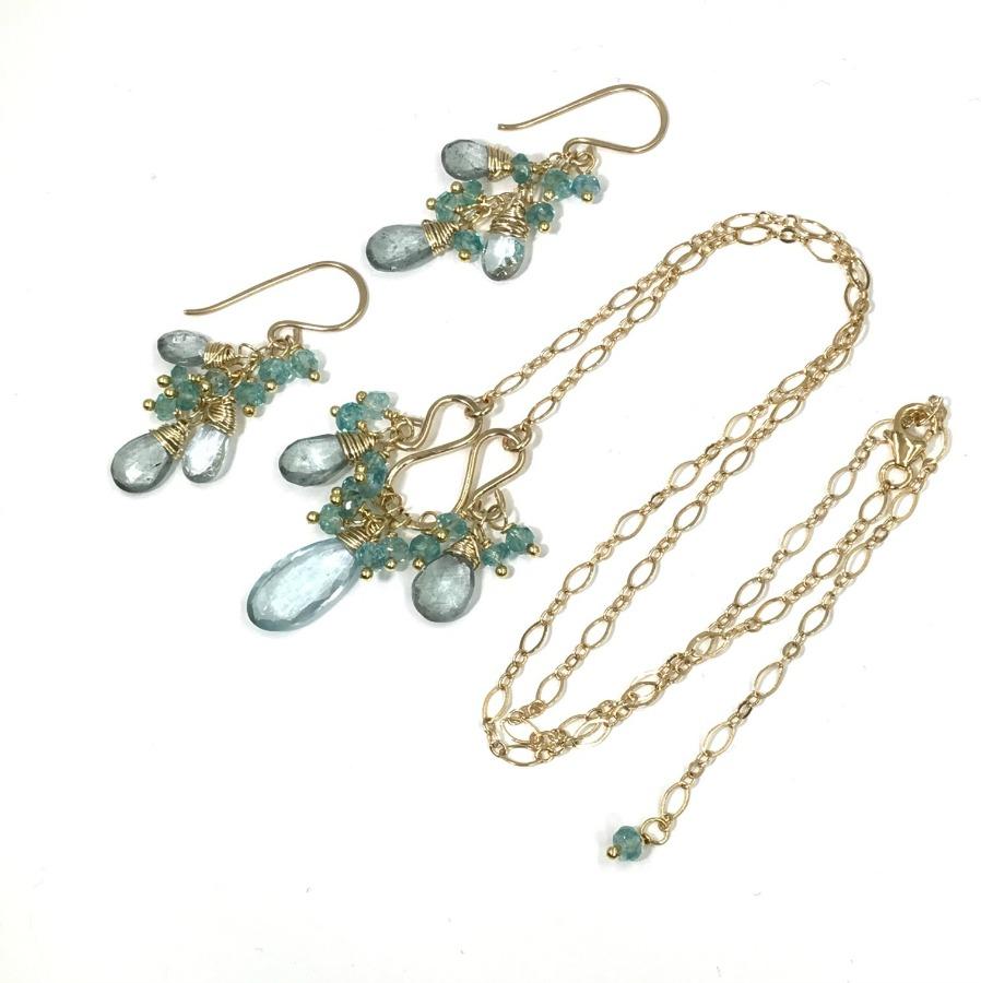 Gold Fill Moss Aquamarine Necklace Earrings Set