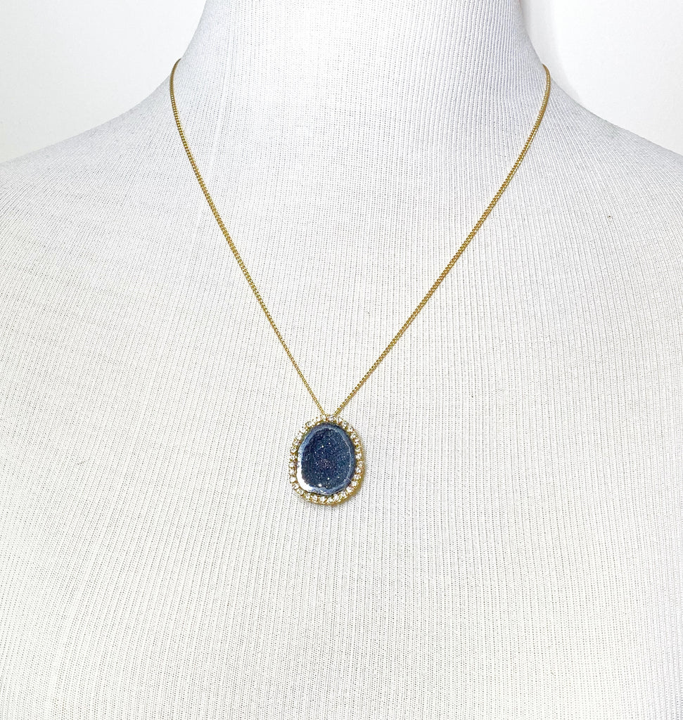 Black Tabasco Geode Pendant Gold Fill Chain