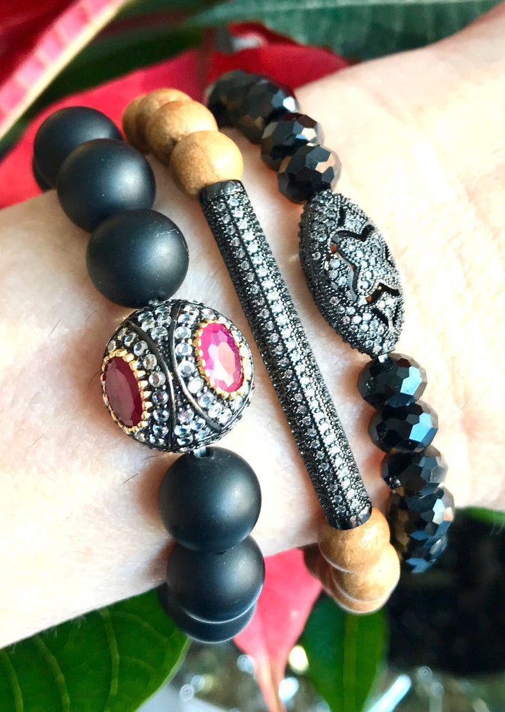 Ruby Stretch Black Onyx Beaded Stacking Bracelet