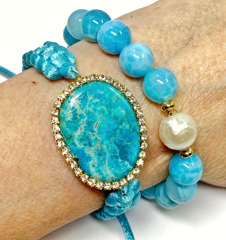 Turquoise Slice Swarovski Elements Boho Macrame Bracelet